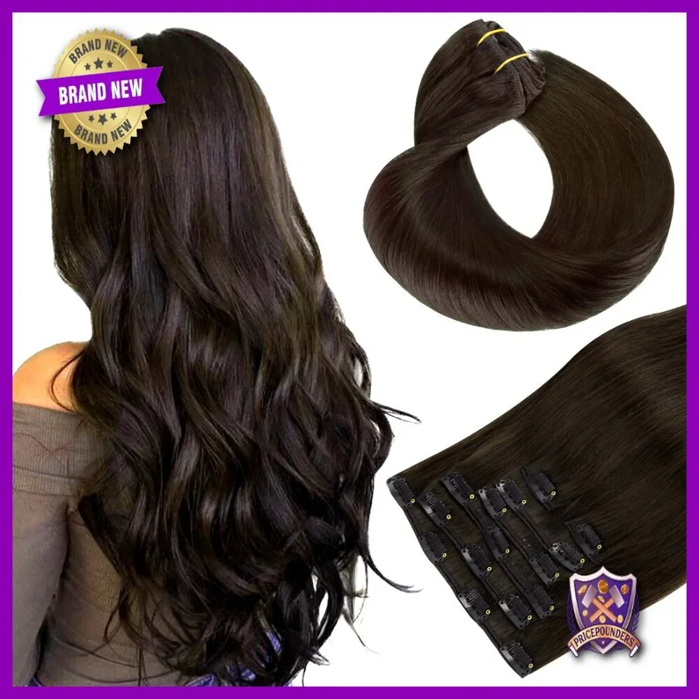 18 Inch Human Hair Clip-In Extensions, 7 Piece Set, Remy Hair, Straight Style
